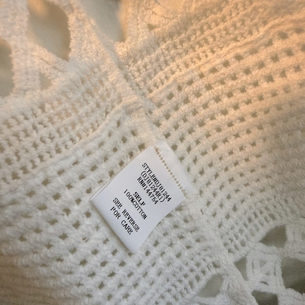 Davi & Dani White Crochet Kimono Duster Swim Cover Up Size S/M Cotton NWOT - Picture 5 of 5